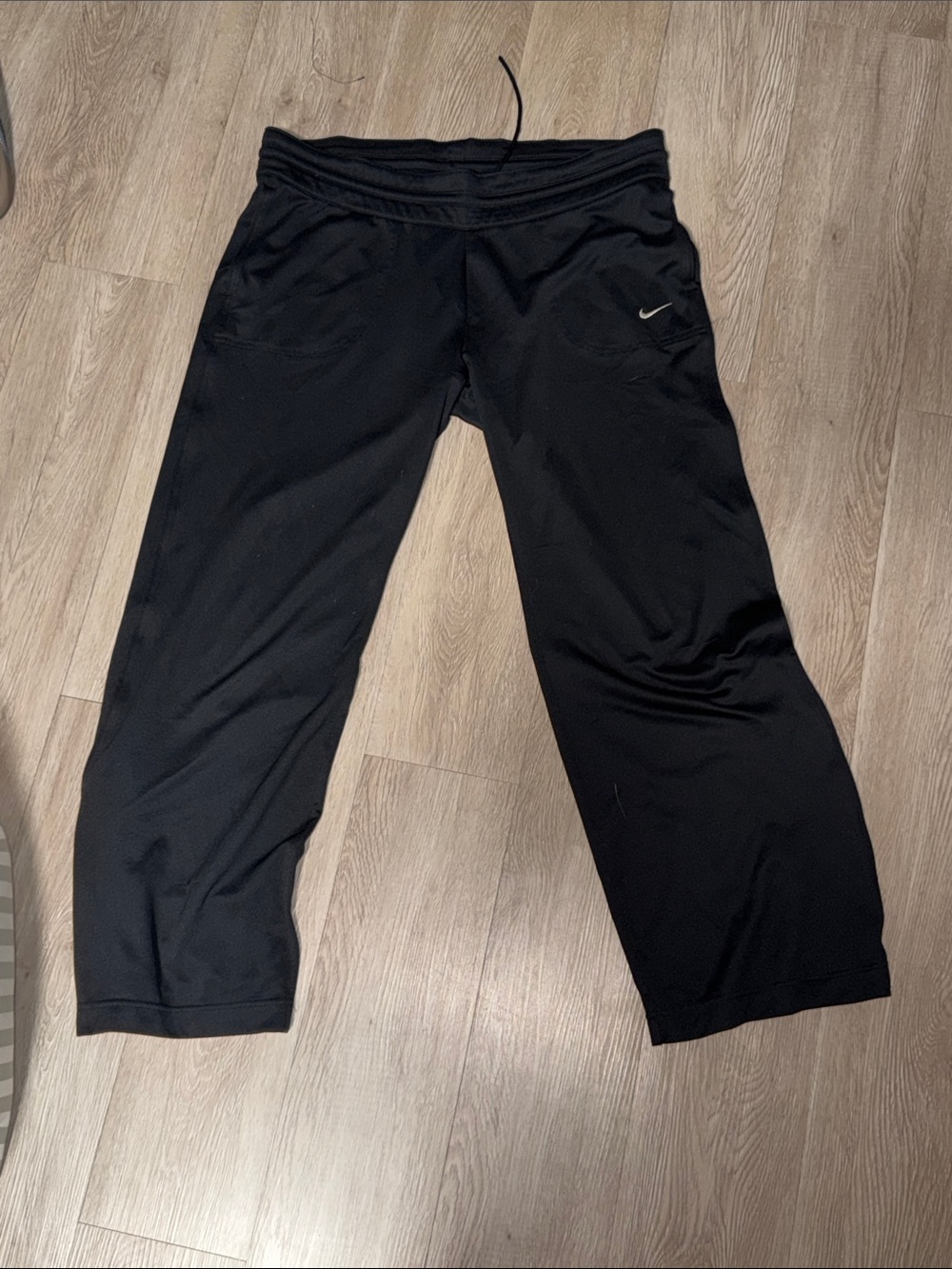 Nike Black Wide-Leg Athletic Pants with white Swoosh